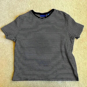 Karen Scott Sport Navy Striped Shirt Sailor 100% Cotton Large